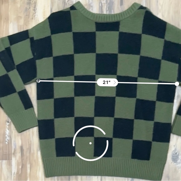 Green & Black Checkered Knit Crewneck Baggy Sweater - Picture 8 of 8